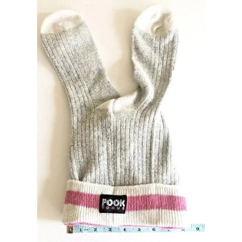 Pook Toque-Pink & Gray SOCK HAT & Mittens One Size Fits Reversible SOCK HAT!!!